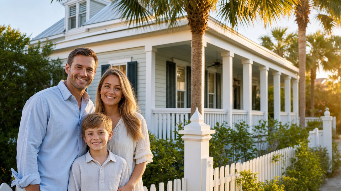 Lowcountry home at golden hour — brand hero